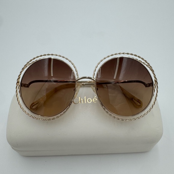 Chloe Accessories - Chloe Braided Gold Sunglasses with Gradient Brown Lenses